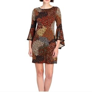 🦋 MSK Autumn Tones Bell Sleeve Dress Size Large